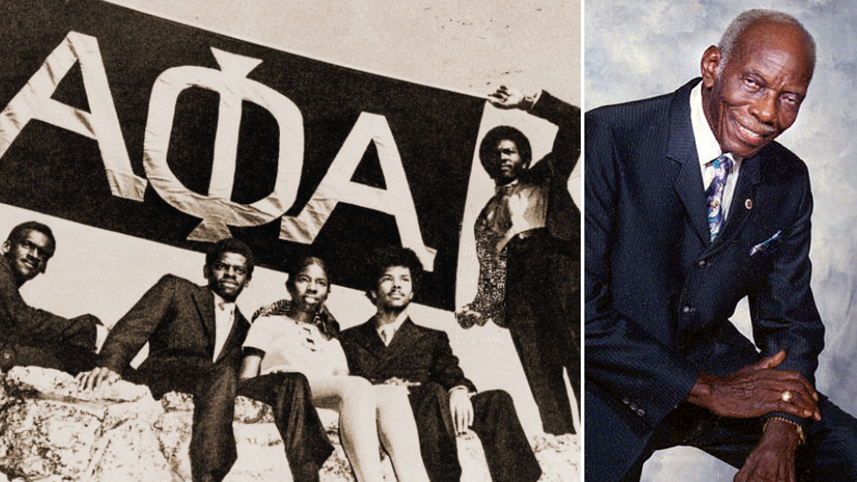 Chartered in 1970, Alpha Phi Alpha was the first Black Greek Letter Organization at the University. Benny O’Berry, above right, was the first Black graduate in 1962.