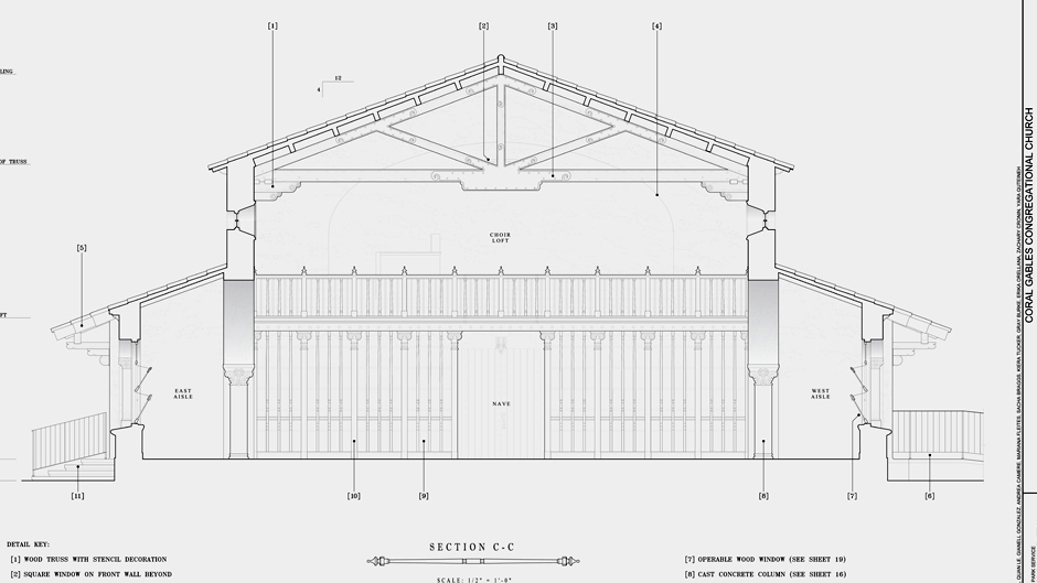 Architecture students surveyed every aspect of the Coral Gables Congregational Church to document the architectural design, structure, and distinctive elements of the building.